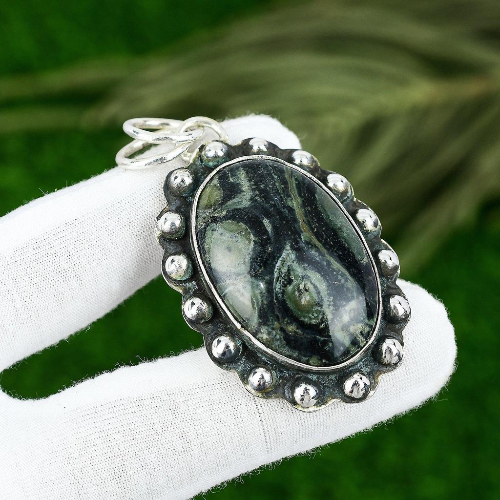 Oval Kambaba Jasper Gemstone Engagement Handmade Wife Pendant Jewelry 925 Silver