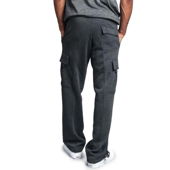 Yousheng Men Cargo Pants Elastic Waist Adjustable Drawstring Casual Overalls with Multi Pockets Solid Color Wide Leg Pants