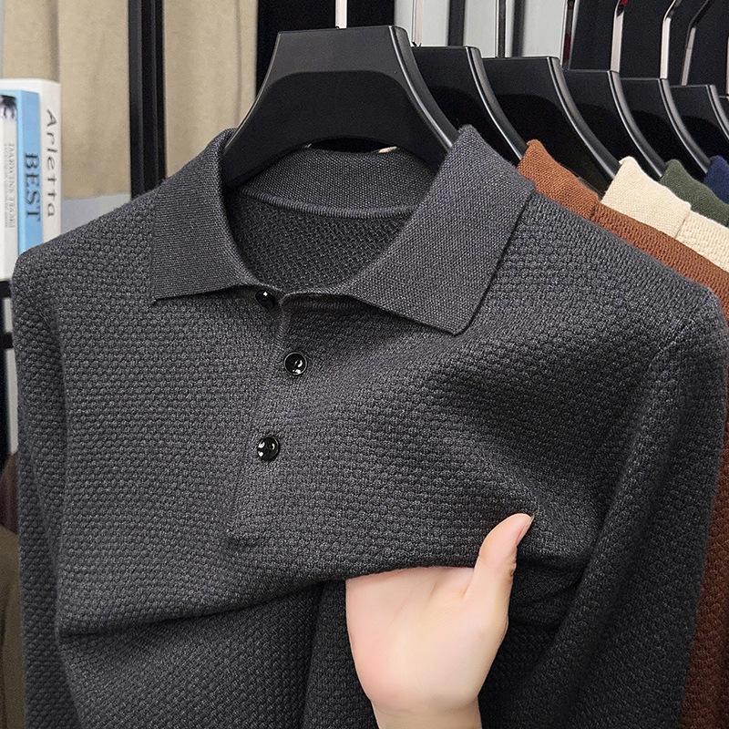 Men's 2025 Autumn Pineapple Knit Polo Sweater - Business Casual Versatile Lapel Base Layer