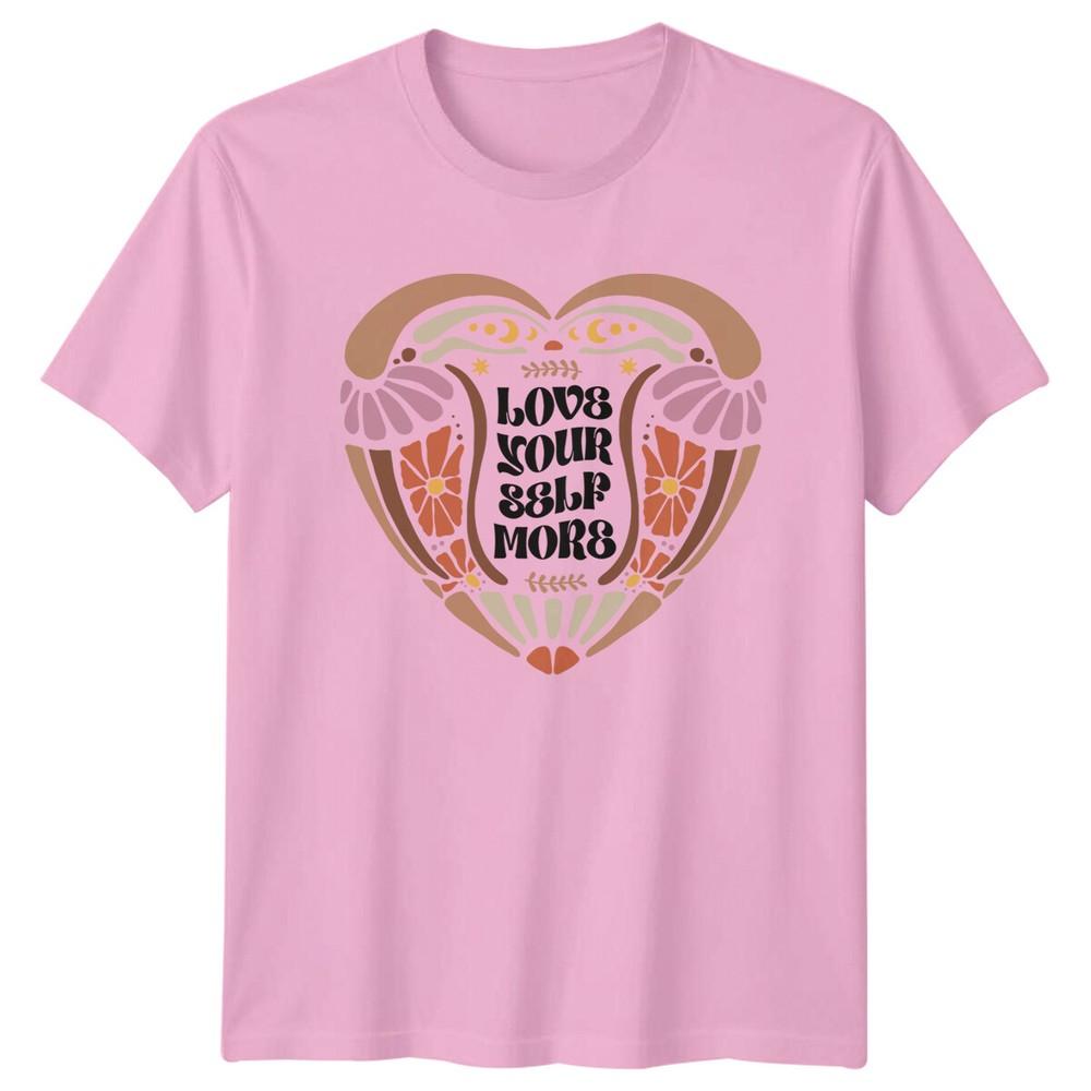Love Your Self More Floral Heart TShirt Positive Affirmations