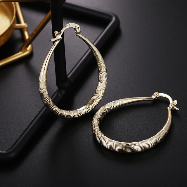 Original 925 Sterling Silver Corrugated Big Huggie Earrings For Woman Fashion Charm Christmas Jewelry Gift