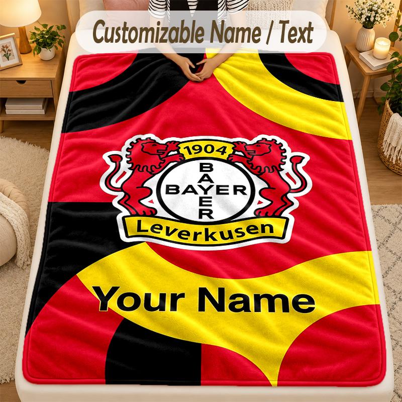 Flannel BlanketBayer Leverkusen Football Custom Name Text Personalized Soft Warm Throw Blanket Home Decor Gift