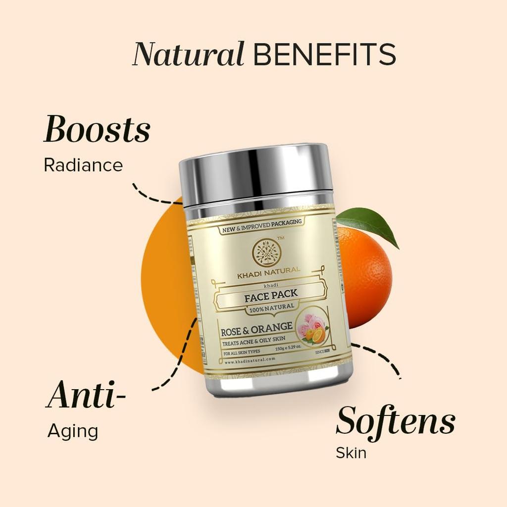 Khadi Natural Ayurvedic Rose & Orange Face Pack 50 G For Glowing Skin, Exfoliating Care For All Skin Types