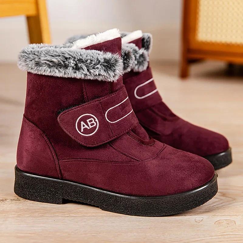 Fashion Plus Size 44 Flat Heels Platform Snow Boots Women 2024 Winter Thick Plush Ankle Boots for Woman Hook Loop Anti Slip Cotton Shoes