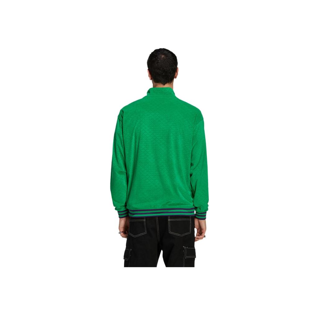 Adidas Originals Funnel Velour Logo All-Over Print Stand Collar Half-Zip Long Sleeve Sweatshirt Men Sweatshirt Green IB3420