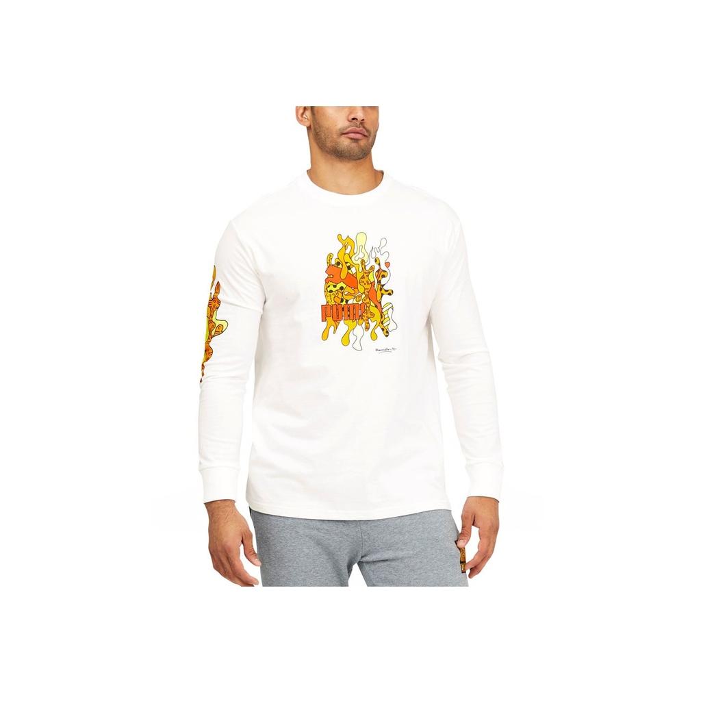 Puma Einfarbiges Druckmuster Rundhals Langarm T-Shirt Herren Oberteile Weiß 532233-02