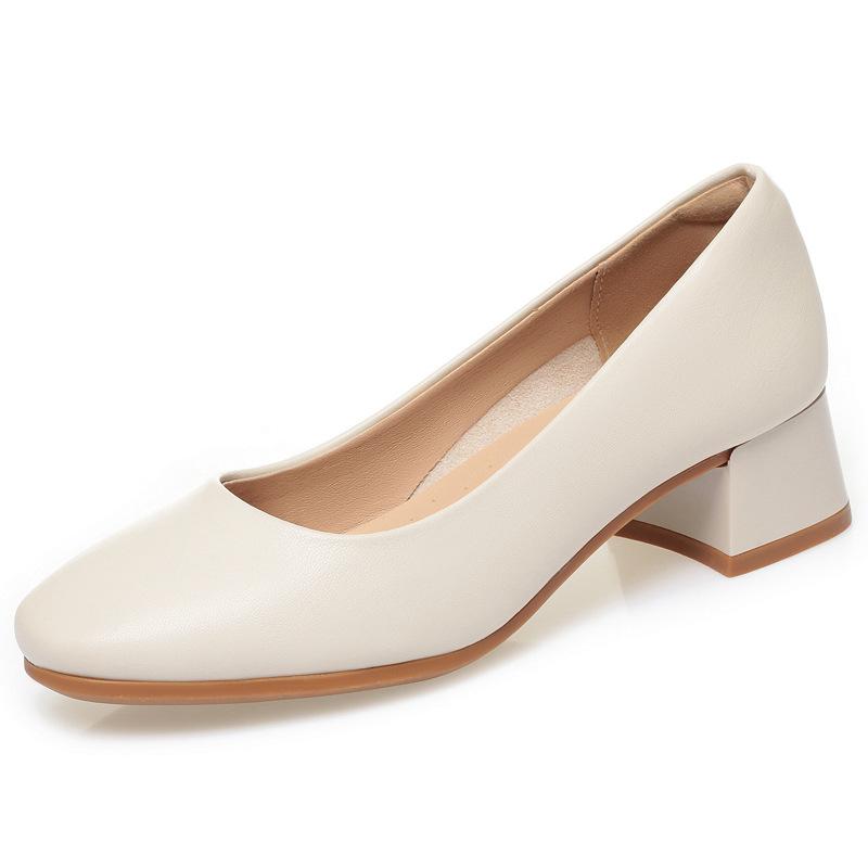 Stewardess leather shoes soft sole round head thick heel work shoes women black hotel dress interview single shoes women's shoes