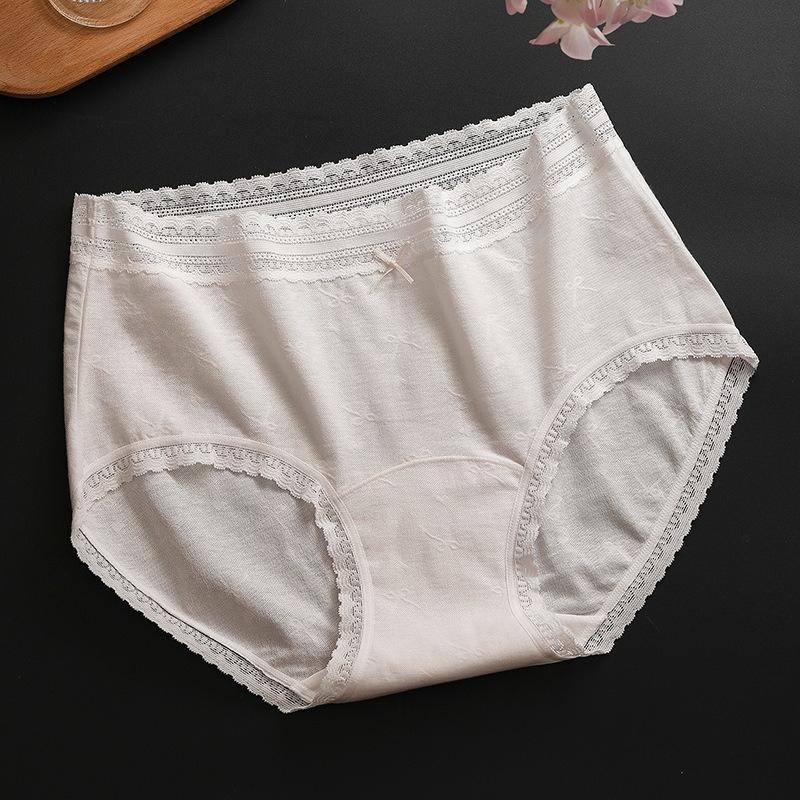 Calcinhas Femininas de Algodão Jacquard com Laço Respirável de Entrepernas Longo para Primavera e Outono