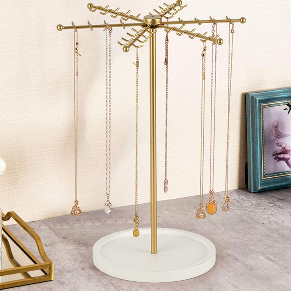 Modern Gold Jewelry Display Stand 48 Hooks 360 Rotating Design Compact Storage Solution For Necklaces Bracelets Perfect Gift