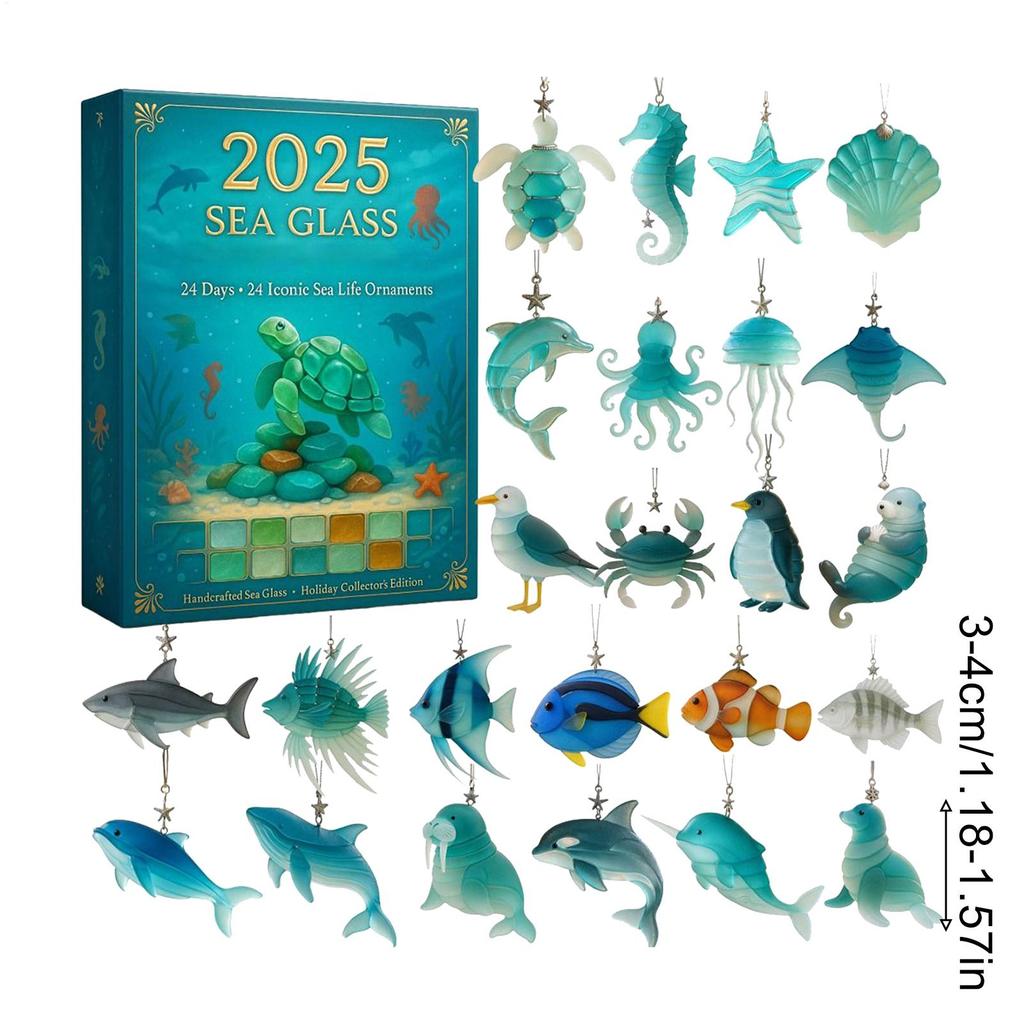 2D Akryl Havsdjur Adventskalender 2025 Jul 24 Dagar Söta Havsdjursdekorationer för Barn Samlare Festgåva