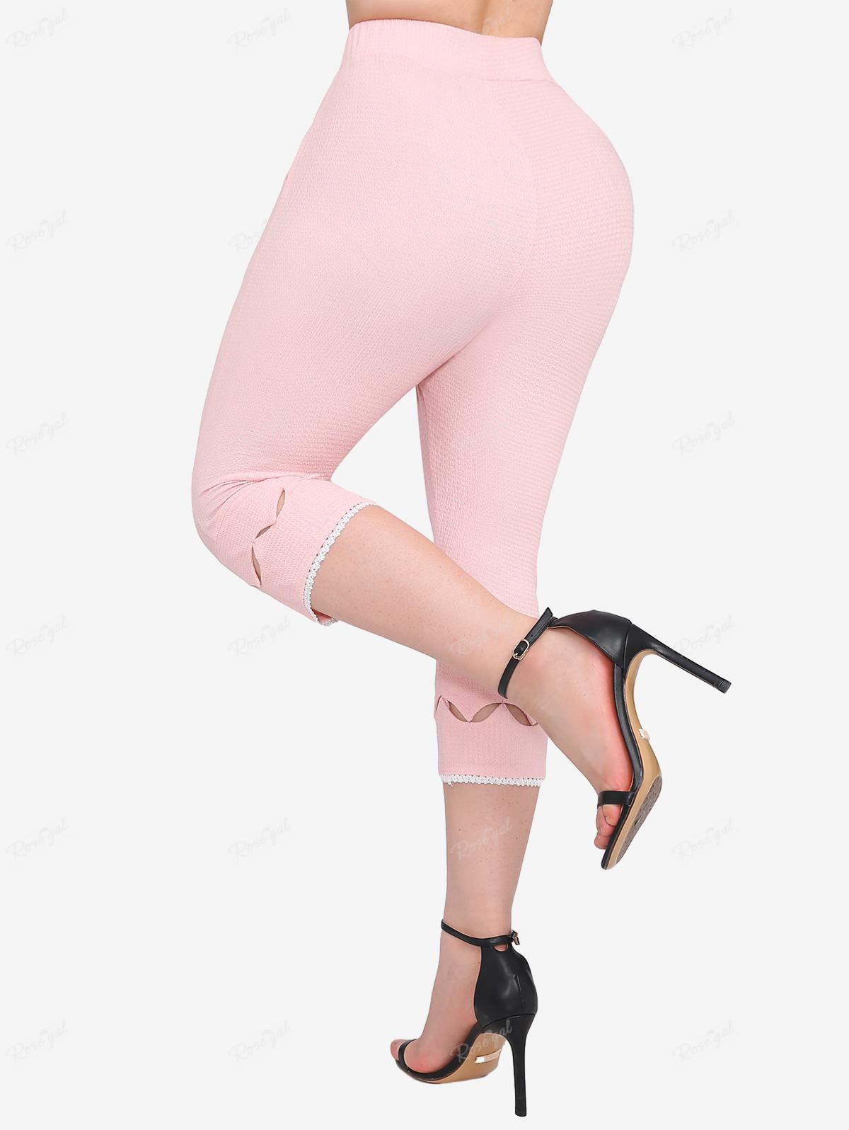 Леггинсы-капри Rosegal размера плюс с кружевной отделкой и текстурированными тиснеными — фото 4