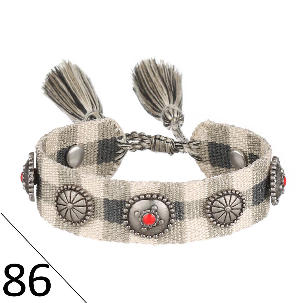 European Woven Bracelet with Metal Nail Buckle and Tassel for Women