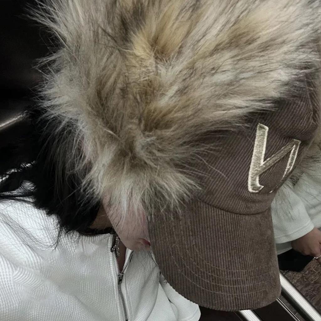 Baseball Cap for Girl Women Embroidery Letter Hat Windproof Corduroy Baseball Hat with Earflap Winter Warm Headwear