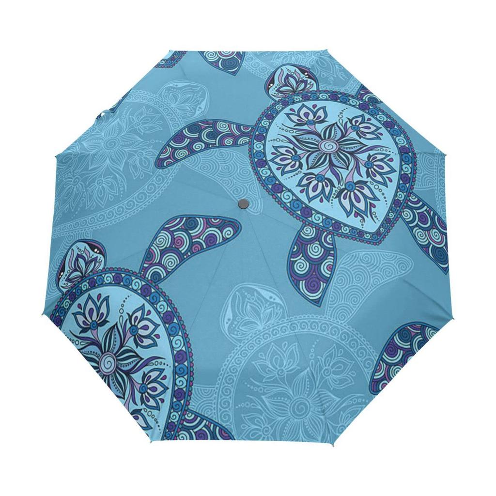 Ocean Sea Turtle Folding Rain Sun Umbrella Sea Creatures Travel Umbrellas Compact Lightweight Windproof for Teens Adults Kids