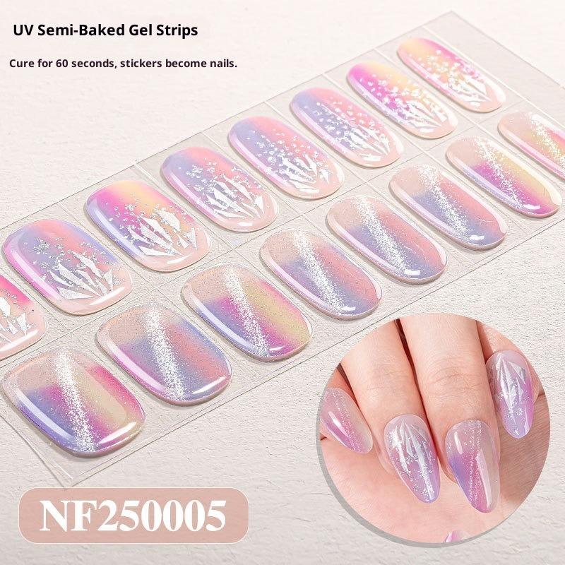 Új Csillámos Macskaszem Félig Kötött Gél Körömmatricák Gradiens Leopárdmintás Gél Körömművészeti Matricák