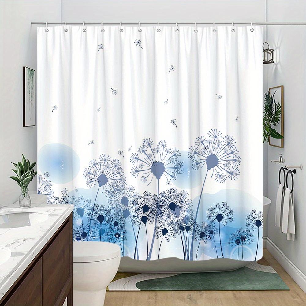 Dandelion Shower Curtain, Blue & White Minimalist Design, Floating Seeds,Polyester, Machine Washable