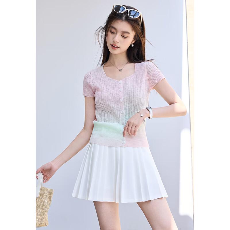 VICTORIA&VERA Women's Gradient Knit Short Sleeve Top