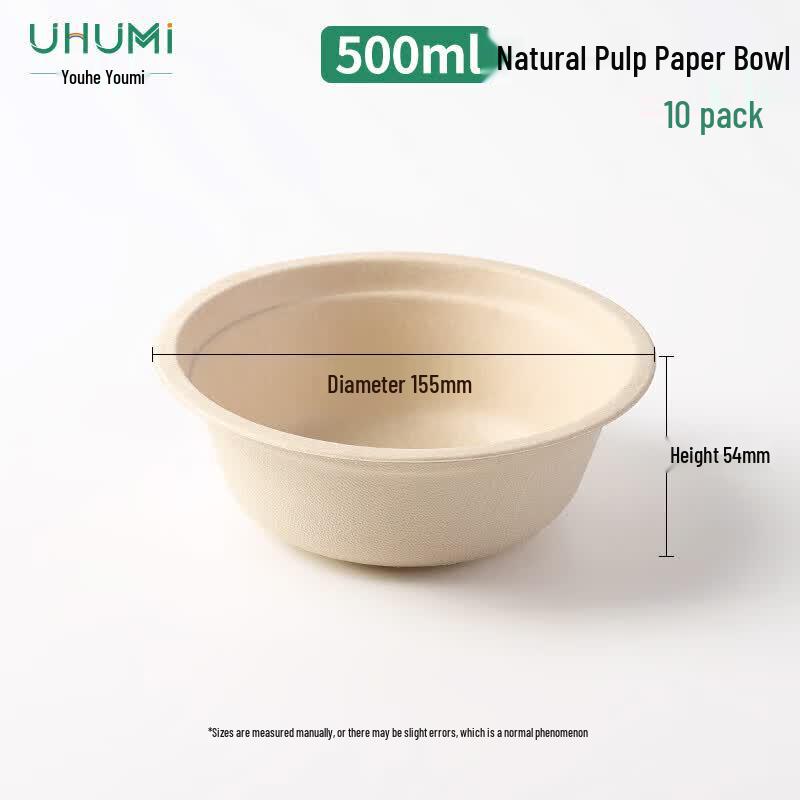 Youhe Youmi Disposable Natural Bagasse Bowls 500ml (10-Pack)