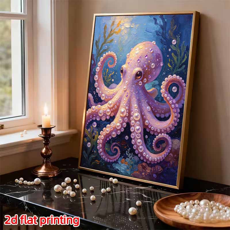 DIY Framed Pearl Bead Art Kit Ocean Octopus Sparkling Canvas Painting for Modern Room Wall Decor Gift for DIY Lovers Birthday Present