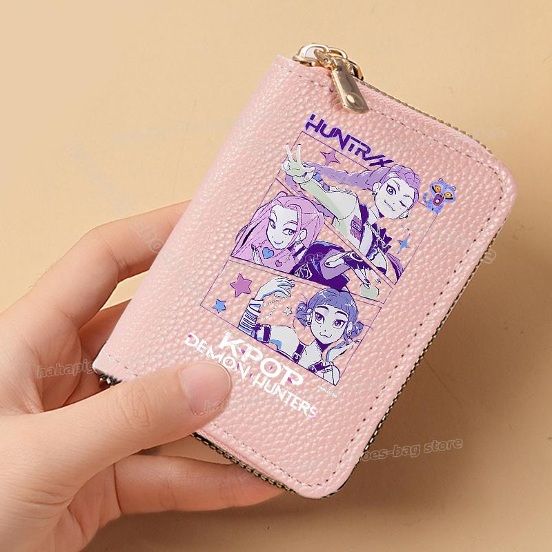Perfect KPop Demon Hunters Women Short Wallets Pu Leather Credit Card Holder Multi-slot Small Zipper Wallets Female Clutch Coin Purse