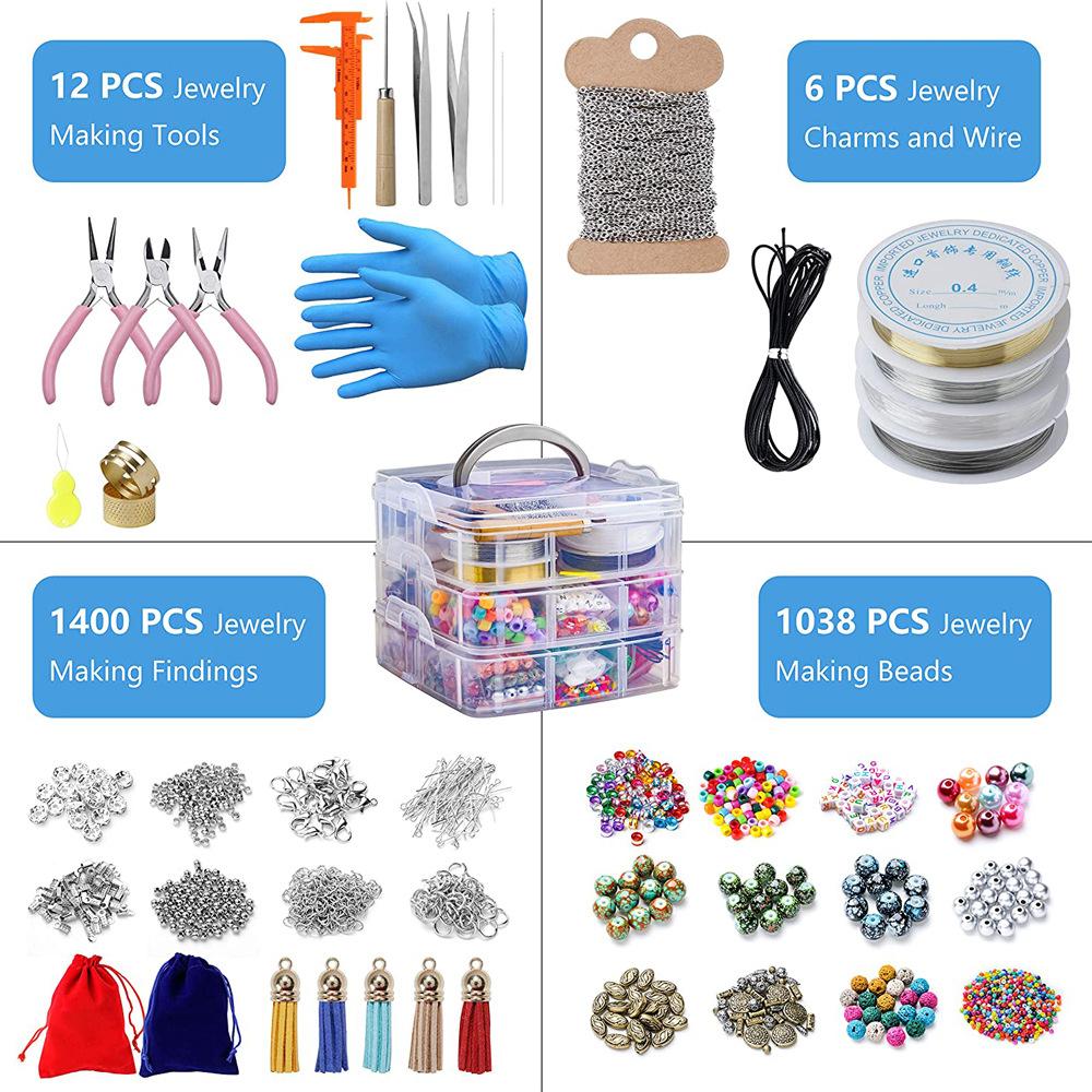 2456Pcs 3 Layers Bracelet Necklace Accessories In Acrylic Box DIY Jewelry Making Kit