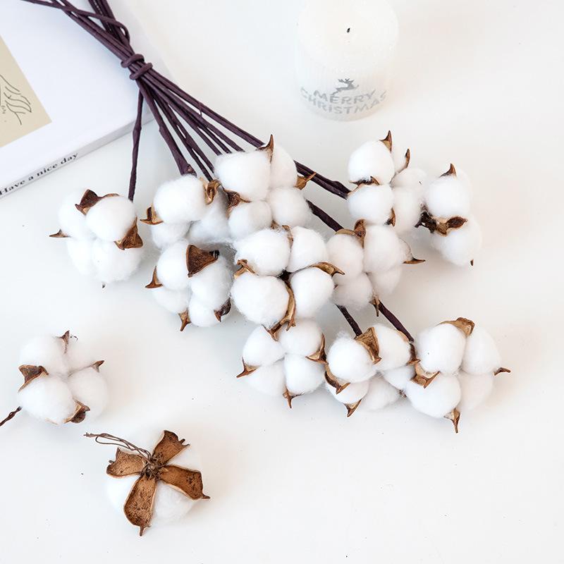 Nuchi Handmade Single-Head Dried Cotton Flower Bouquet for Christmas Decoration