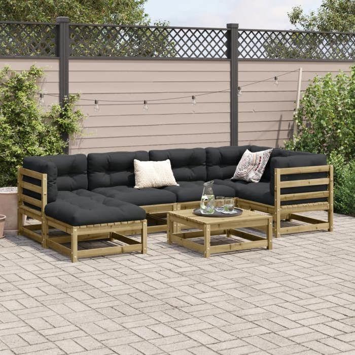 VidaXL Salon de jardin 7 pcs avec coussins bois de pin imprégné 3299537
