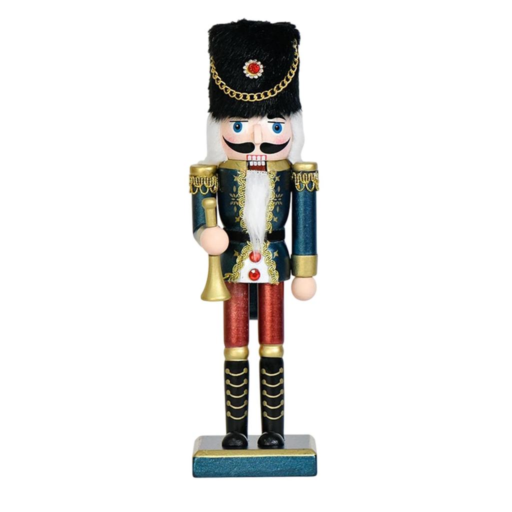 Christmas Nutcracker 25cm Solid Wood Christmas Gift Traditional Craft Wooden Nutcracker for Desk Office Shelf Bedroom Holiday