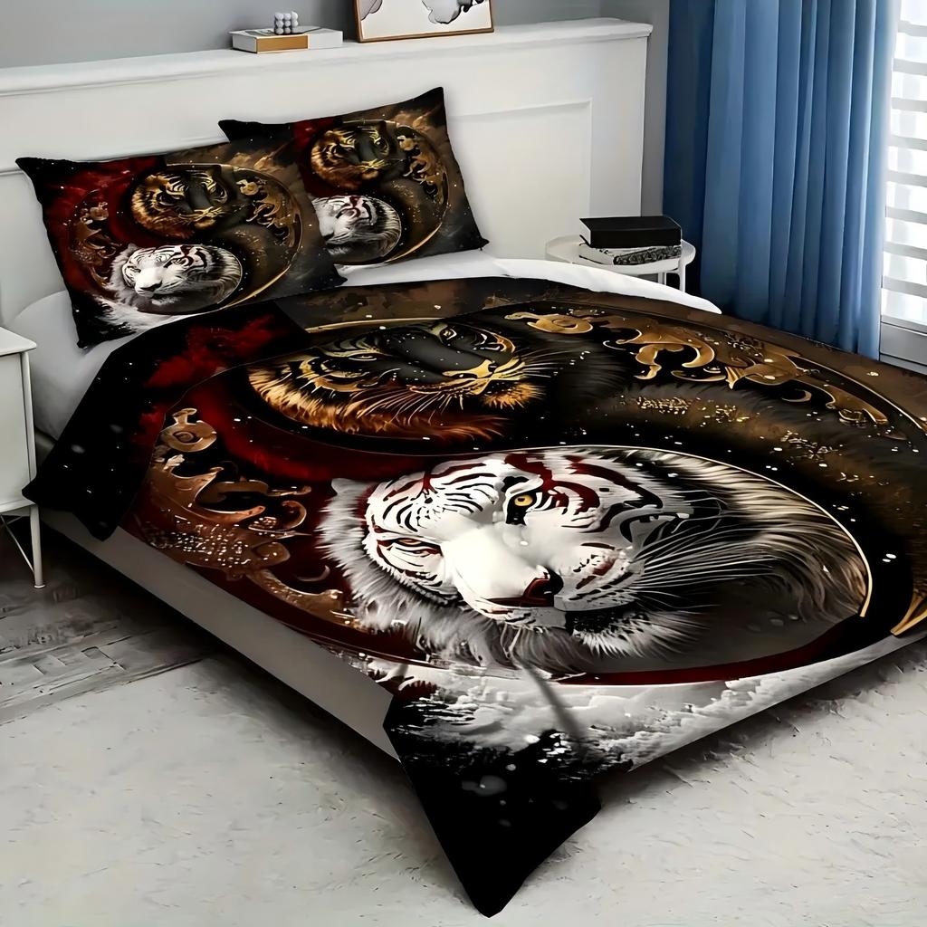 Black white tigers Pattern 3D Printed Duvet Cover Soft Comfortable Art Style Bedding Set Wildlife Style Quilt Cover Pillowcase