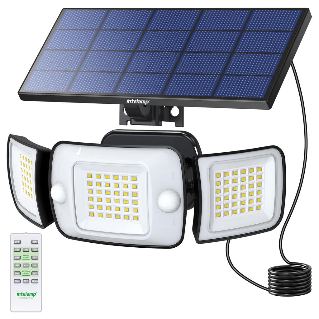 Intelamp Outdoor Solar Sensor Light, 6000mAh High Capacity, 1200 Lumens, Waterproof, Motion Sensor, High Brightness, Garden Light, Security Light,