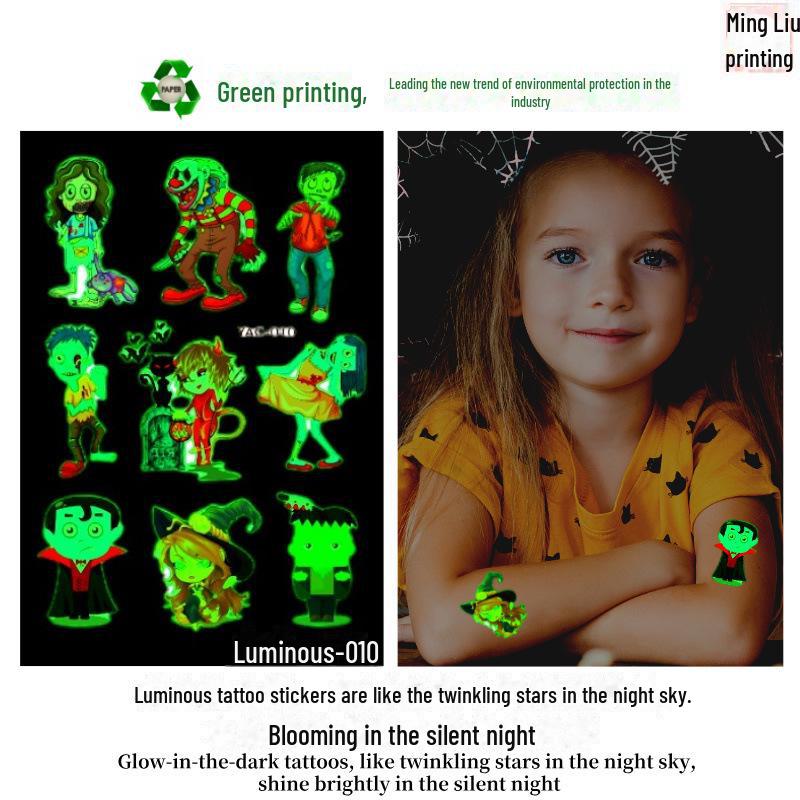 Children's Halloween Pumpkin Glow-in-the-Dark Cartoon Temporary Tattoo Stickers