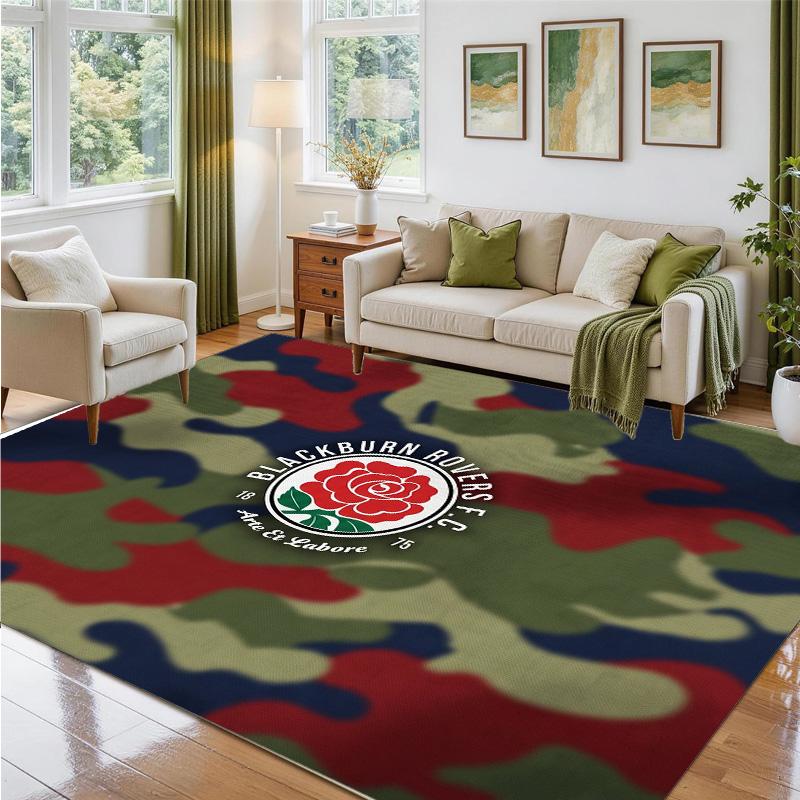 Blackburn Rovers Football Design Crystal Velvet Rug Soft Decorative Mat for Bedroom Entrance