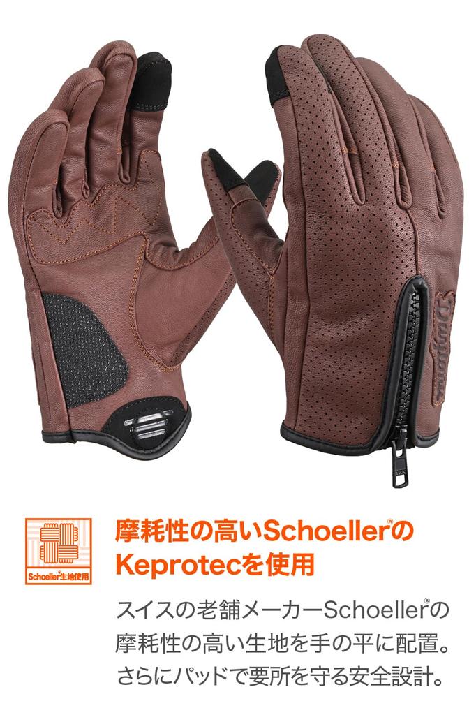 Daytona Motorcycle Leather Smartphone Partial 61770 Gloves, (Goat Leather), Winter, Summer, Fall, Spring, Compatible, Zippered, Fit, Brown, XL,