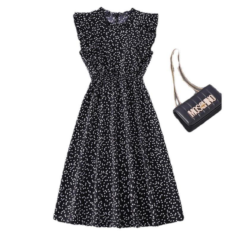 Summer 2023 Women's Polka Dot Chiffon Dress - Loose, Versatile, European and American Style, Mid-Length.