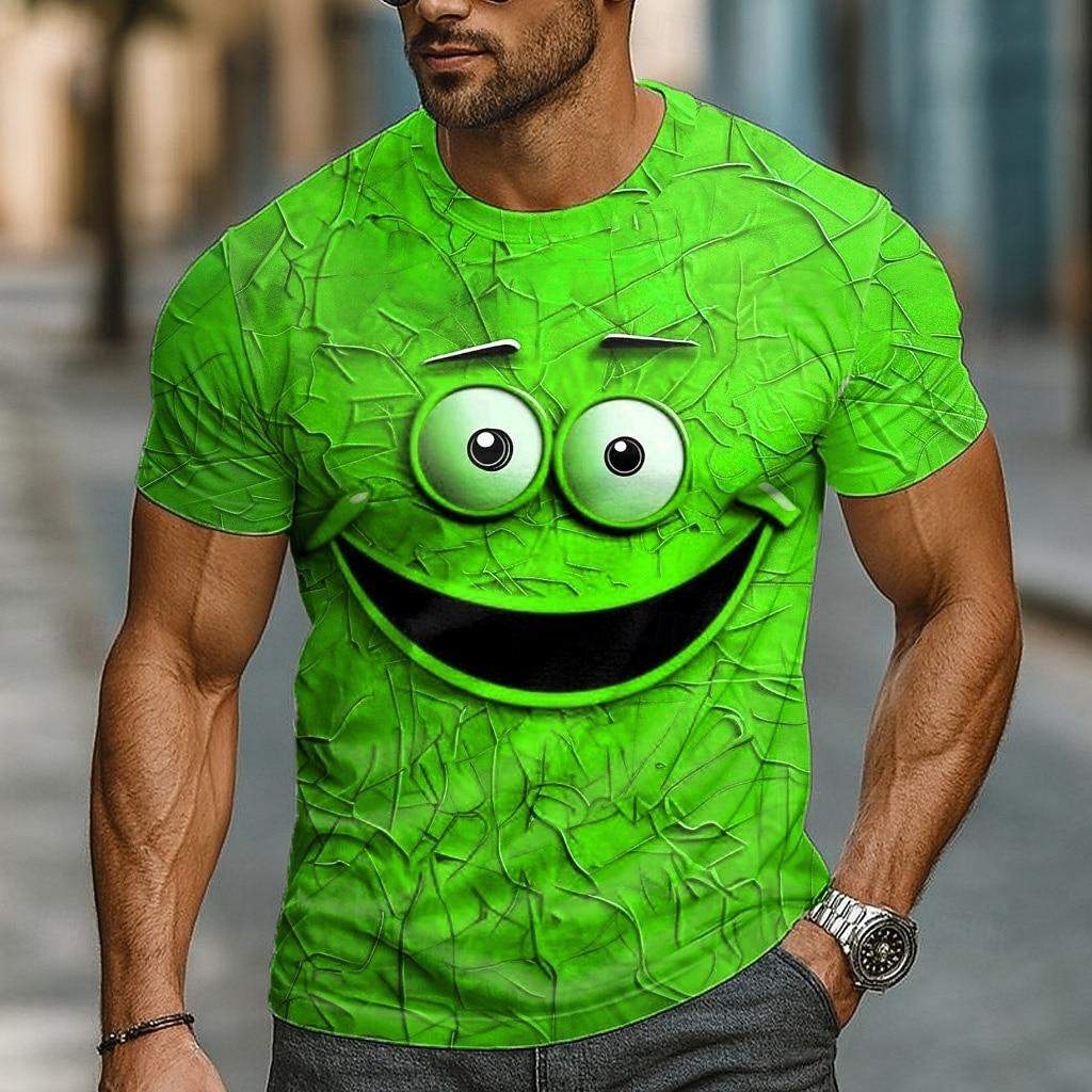 Men's Optical Illusion 3D Funny Emotes T Shirt Short Sleeve T shirt 3D Print Crew Neck Shirt Exaggerated Designer