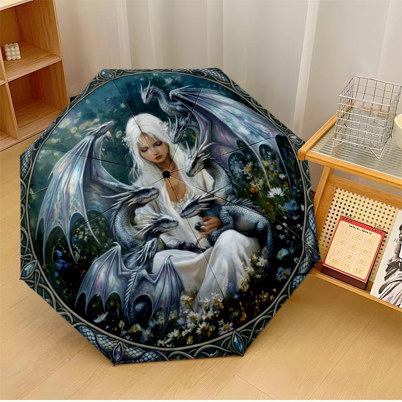 

White Kittens Rose Umbrella Theme Automatic Umbrella Compact 8-Rib Design Sturdy Construction Durable Umbrella Stylish Accessory