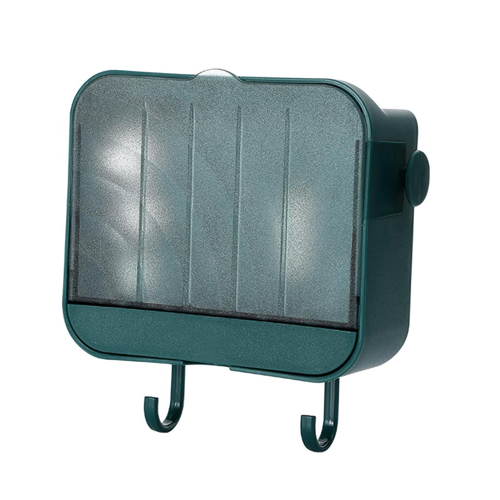 Wall Mounted Soap Box Self Draining Dustproof Wall Soap Holder Tray with Lid Hooks for Bathroom Laundry Room