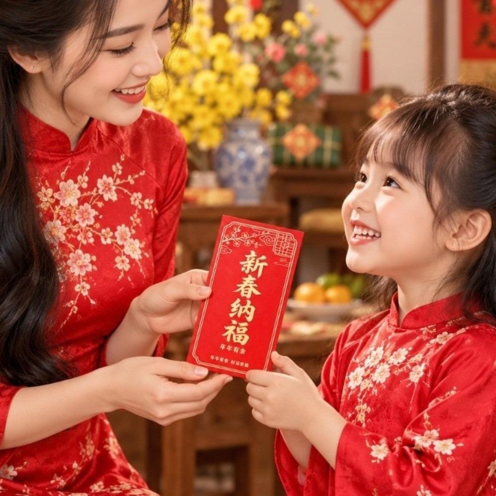 6pcs Thick Cardboard Chinese Money Packets Gold Stamping Spring Festival Hongbao Birthday Blessing
