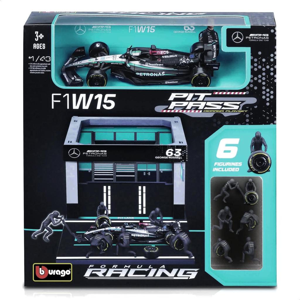 Bburago Formula Pit Pass W15 Lewis Hamilton 2024 Diecast Miniature Car Finished Product 1/43 Mercedes-Benz #44 / 18-38452 (#44)