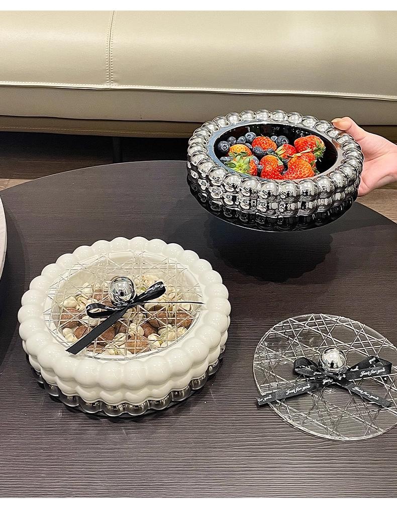 Ceramic Fruit and Candy Bowl for Living Room Table - New Year Snacks Display & Storage Box