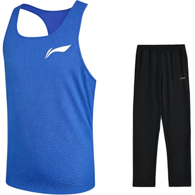 Li-Ning Summer Mens Solid Color Sleeveless Round Neck Comfortable Breathable Quick-Dry Simple Versatile Fashion Casual Sports Suit YVSW033-6+AKLU881-1