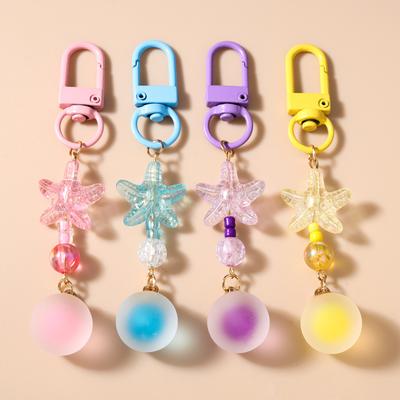 Cute Candy Color Starfish Keychain Women Girls Ball Key Ring Pendants for Handbag Decor DIY Kid's Jewelry Gifts