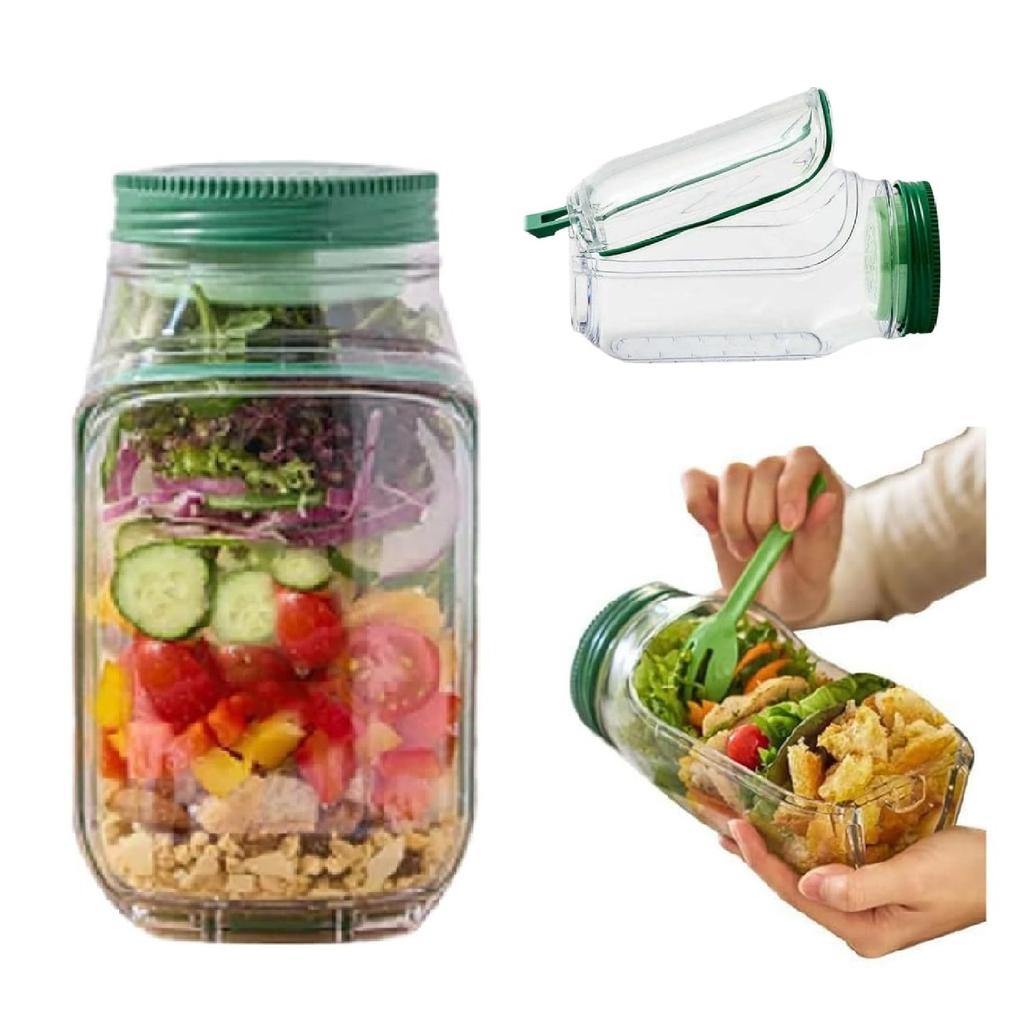 Tragbare Plastik-Salatbecher All-in-One-Behälter Auslaufsicher Haferflocken-Schüsselbehälter Wiederverwendbar Frisch halten Frühstück Obst Aufbewahrungsbox