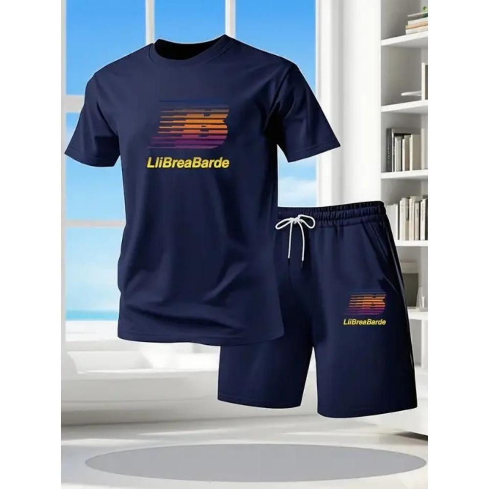 Summer Fitness Sportswear for Men, Short-sleeved T-shirt and Shorts Two-piece Set