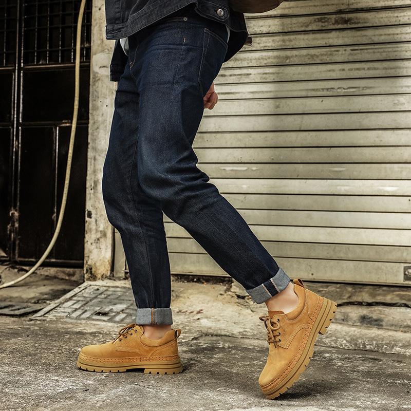 Tooling Shoes Men's Spring 2025 New Leather Low-top Martin Boots Men's Thick-soled Casual Non-slip Rhubarb Boots