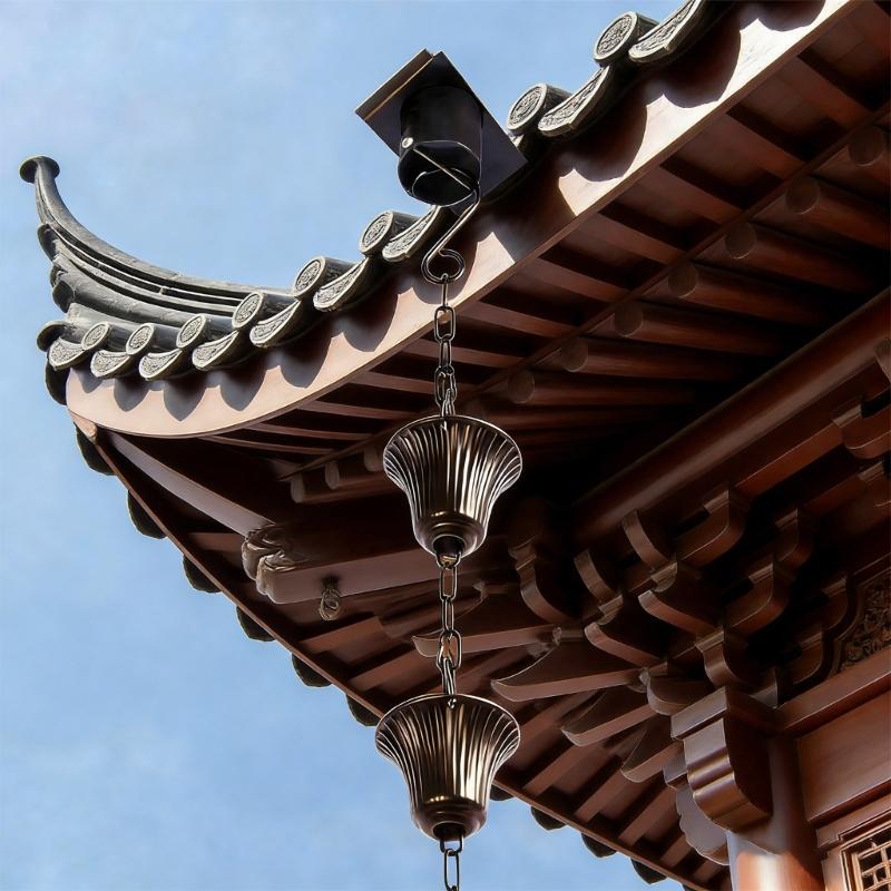Retros Iron Cup Rain Chain Long Metal Water Drainage Gutters Rain Catchers For Garden Decoration