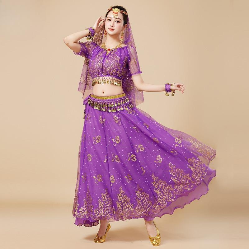 Arabian Princess Costume - Chiffon Belly Dance Suit with Veil - Bollywood Fancy Dress for Cosplay Party and Stage Show