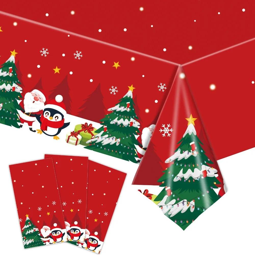 Plastic Christmas Tablecloth Disposable Bronzing Disposable Tablecloths Snowflake Pattern Snowman Design Table Cover