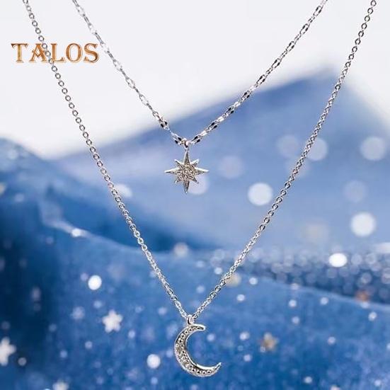 Women Necklace Double-layer Star Moon Pendant Adjustable with Extended Length Hollow Chain Lady Clavicle Necklace Neck Jewelry