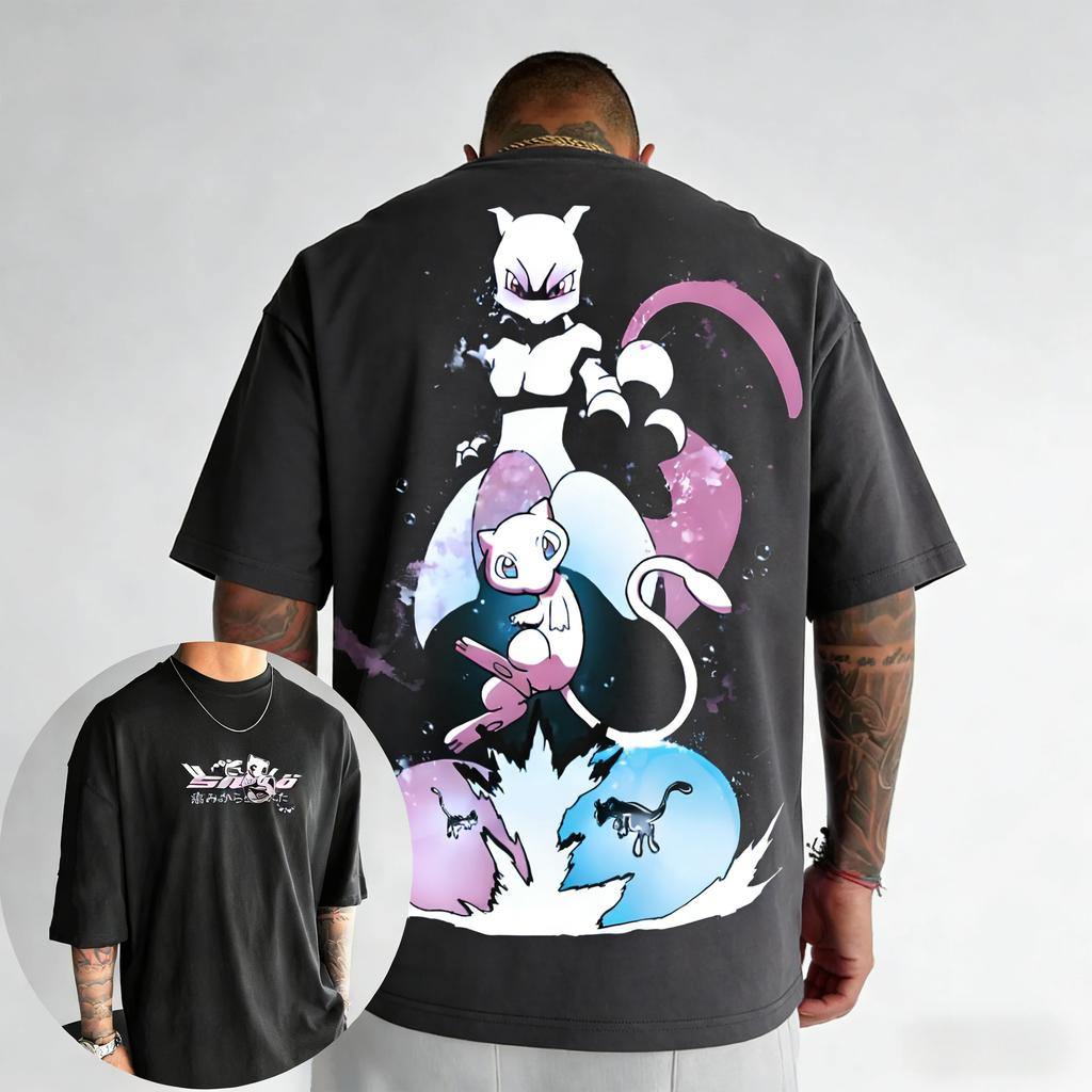 Men's and Women's Cotton T-shirt 2026 Summer New Pikachu Mewtwo Printed Street Hip Hop Casual Loose Y2K Parent Child Top